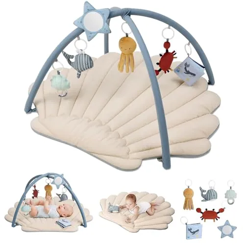 Blissful Diary Gimnasio Bebe, Manta Actividades Bebe Con 6 Juguetes Desmontables, Manta Juegos Bebe Fácil De Instalar Y Limpiar, Regalo Esencial Para Bebés, Boho Océano