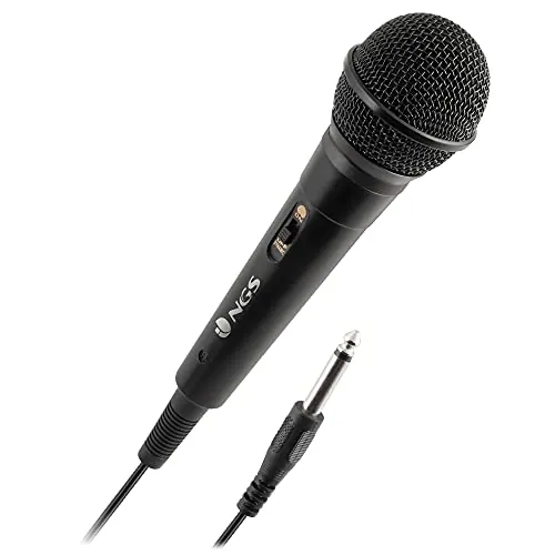 NGS Singer Fire - Micrófono Vocal Dinámico, Micrófono con Cable de 3 Metros, Conexión Jack 6,3mm y Botón On/Off (1)
