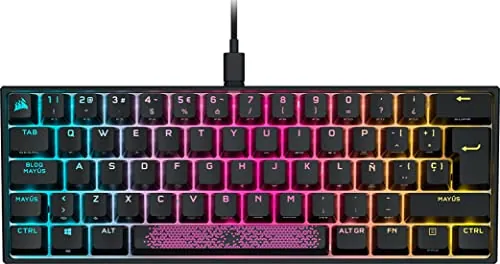 Corsair K65 RGB MINI 60% Teclado Mecánico con Cable para Juegos - Interruptores CHERRY MX ROJO - Teclados PBT Double-Shot - Compatible con iCUE - QWERTY ES - PC, Mac, Xbox - Negro