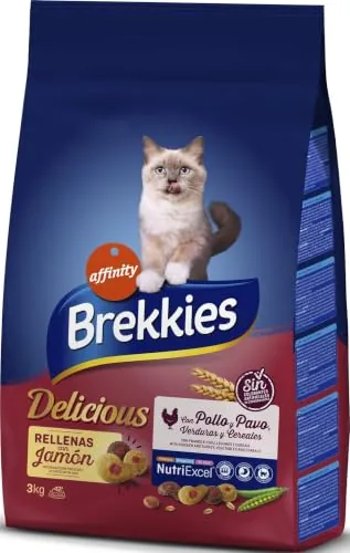 Brekkies Pienso para Gatos Delicious con una Selección de Aves y Verduras - 3000 gr