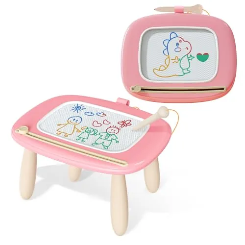 Kikidex Juguetes para niños pequeños de 1 a 3 años,Pizarra mágicas magnética,Juguetes para niñas,Pizarra mágicas para Pintar,Juguetes educativos para bebés y niños,Regalo de cumpleaños (Rosa)