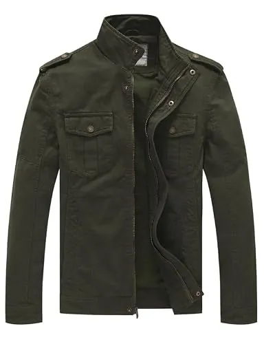 WenVen Cazadora Hombre Parka Primavera Otoño Multibolsillo Verde Militar XL