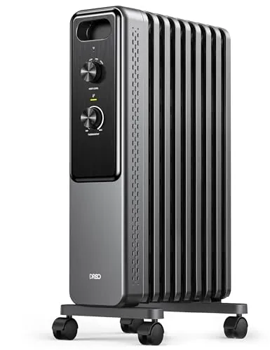 Dreo Radiador de aceite con 9 aletas 2000W, calefactor eléctrico silencioso para dormitorio, termostato ajustable, protección contra sobrecalentamiento y vuelco, seguridad infantil, bajo consumo