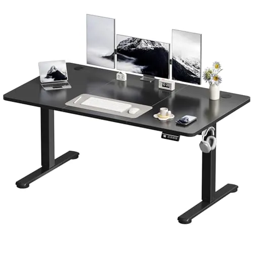 Devoko 140x60 cm Escritorio Regulable en Altura, Escritorio Elevable Eléctrico Telescópico Bidireccional, Escritorio de Oficinay Hogar, para Estudio en Casa con Tablero Ensamblado, Negro
