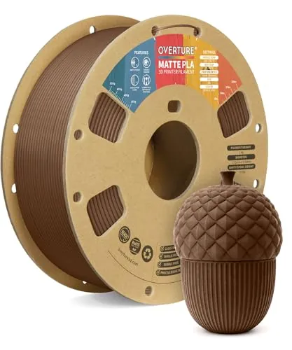 OVERTURE Mate PLA Filamento de 1,75 mm, Rollo PLA Mate 1kg Bobina de Cartón (2.2lbs), Precisión Dimensional +/- 0.02 mm(Chocolate Mate)