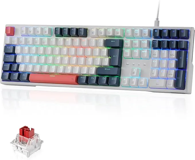 Redragon K668 RGB Teclado Gaming Mecánico Cableado 105+4 Teclas, Interruptores Rojos, Socket Hot-Swappable, Espumas Absorbentes, 2 Sets Teclas Mixtas, Disposición QWERTY Español