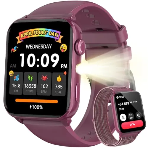 Blackview Reloj Inteligente Mujer con Linterna LED, Llamadas Bluetooth | WhatsApp Notificación, 1,91" Smartwatch Mujer con SpO2, Pulsómetro, Sueño, Pulsera Actividad 100 Modos Deportivos, Podómetro