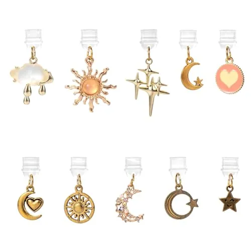 Lyreh 10uds Charm Tapón Anti-Polvo para Kindle, Diseño Estrella Luna Adorables Colgantes Protectores para e-Readers Libros Mujeres Maestras & Estudiantes
