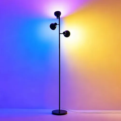 Lámpara de Pie LED RGB de 3 Cabezales, Lámpara de Pie Moderna con Télécommande e Interruptor Táctil, 36W Dimmable Cabezales Ajustables, Negra para Sala, Dormitorio, Lectura y Hogar