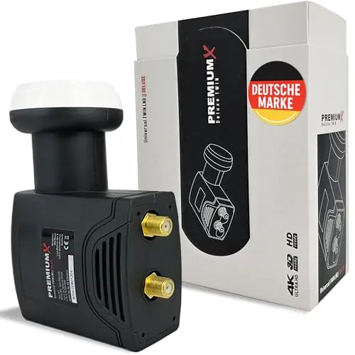 PremiumX Deluxe Twin LNB - Convertidor de señal para 2 usuarios con recepción satelital Digital en HD, UHD y 4K. Soporta DVB-S2 y oscilador de Referencia PLL para el máximo Rendimiento