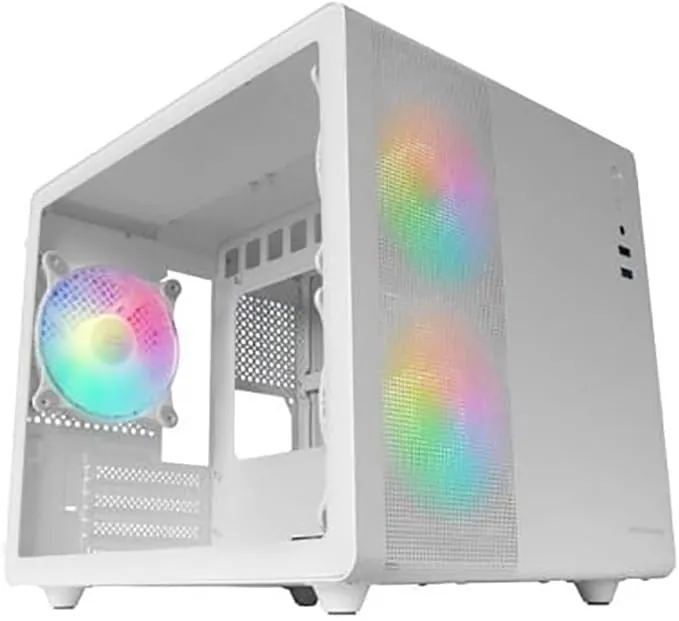 Mars Gaming MC-400, Caja Gaming Compacta Micro-ATX, Ventana Lateral Completa Cristal Templado, 3X Ventiladores FRGB 120mm, Panel Lateral Completo Mesh, Blanco