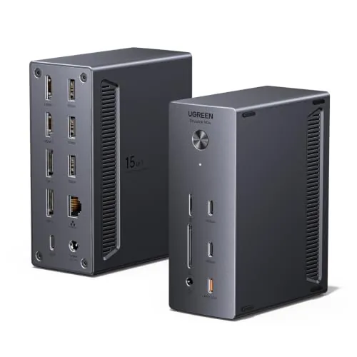 UGREEN DisplayLink Docking Station USB C Pantalla Cuádruple para Mac | 15 en 1, 2 DP, 2 HDMI, Único 8K, Cuatro Pantallas 4K, 10Gbps, 3A2C, RJ45 2,5GbE, PD 100W Charge, SD TF, Audio 3.5mm, CC 150W