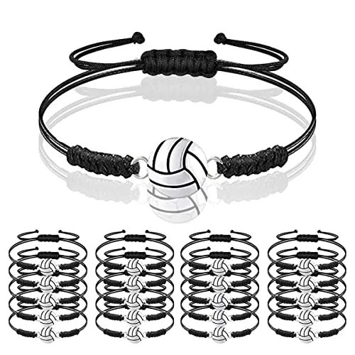 20 Pulseras Ajustables de Voleibol Con Cordón Trenzado y Encanto para Mujeres, Niñas, Equipos y Jugadores - Regalos de Fiesta