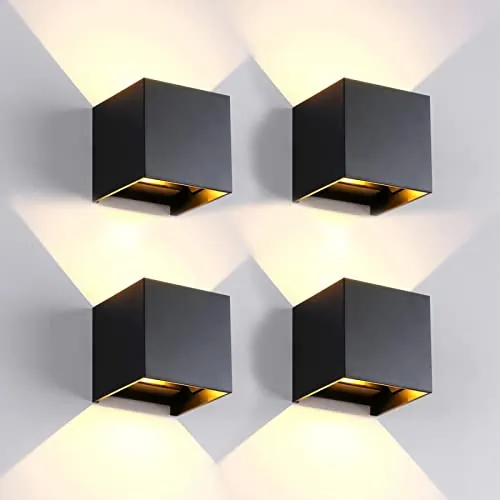 FUPE 4 Piezas Aplique de Pared Exteriores/Interiores LED Lámparas de Pared Exterior Cúbicas Moderna Negro 6W 3000K Luz Cálida IP65 Impermeables Cuadrado Aluminio Angulo de haz Ajustable