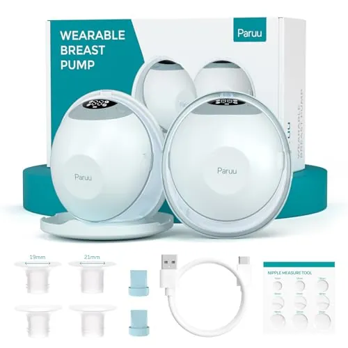Paruu P20 Sacaleches Electricos Manos Libres, 4 Modos y 12 Niveles de Succión con Brida de Doble Sellado de 19/21/24 mm, Diseño visual del tiempo y el volumen de la leche (2, Verde claro)