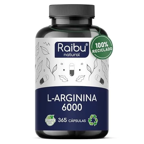 L-Arginina 365 Cápsulas - 6000 mg L-Arginina HCL Pura para Circulación por Dosis Diaria - Alta Dosificación, Sin Aditivos y Probado en Laboratorio