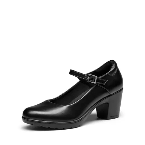 DREAM PAIRS Zapatos Tacón Alto Mujer,Negro,41 | Estilo Mary Jane, correa tobillo ajustable, plantilla 3 capas, forro espuma, tacón bloque 7.1cm.