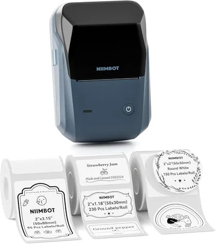 NIIMBOT B1 Etiquetadora con 3 Rollos Etiquetas Blancas Autoadhesivas(Azul)