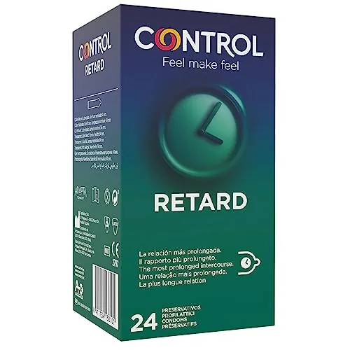Control Non Stop Retard Preservativos- Caja de condones retardantes para una relación más prolongada, lubricados, ajuste perfecto, sexo seguro, 24 unidades (pack ahorro)