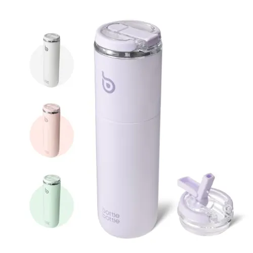 BOTTLE BOTTLE Botella de agua de acero inoxidable con aislamiento, 750 ml, con pajita, tapa y asa, a prueba de fugas, sin BPA, doble pared, ideal para deportes, viajes y fitness (Berry Mist)