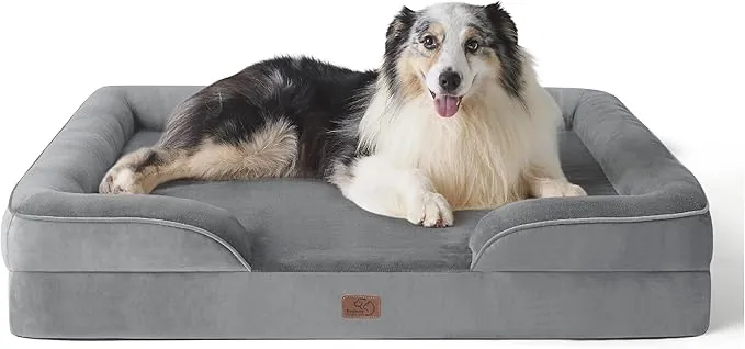 Bedsure Sofá Perro Ortopédica Extra Grande - Cama Perro Viscoelastica y Lavable, Colchon Perro con Funda Desenfundable y Forro Impermeable, Gris, XL