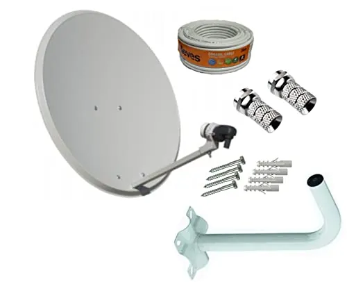 Kit Antena PARABOLICA Inoxidable 65cm Marca Tecatel + Soporte Pared + Rollo 20m + LNB Universal