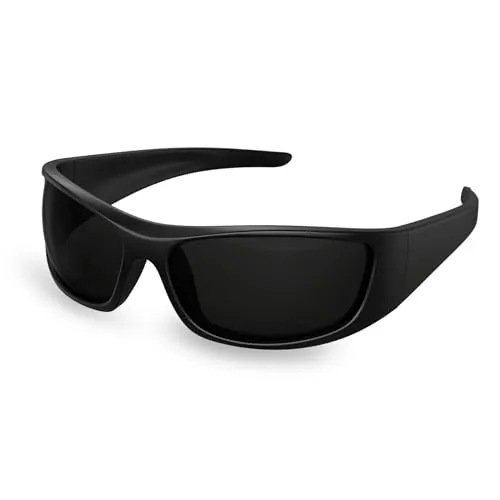 Bloomoak Gafas de sol polarizadas negras con lentes súper oscuras | Gafas de sol deportivas envolventes unisex | UV400 | CAT 4 | Para fotofobia (ojos sensibles)