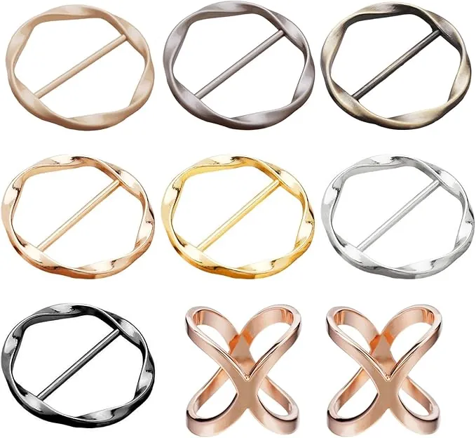 7 hebillas para bufandas de mujer, 2 hebillas para bufandas de seda, clips para camisa, clips para camisetas, alfileres de sujeción