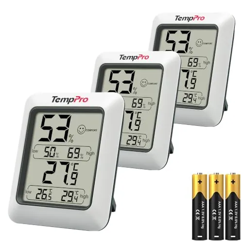 TempPro TP50 Termómetro Higrometro Digital para Interior, 3 Piezas | Termohigrómetro Medidor Profesional para Medición de Temperatura y Humedad del Casa Ambiente (Anteriormente ThermoPro)