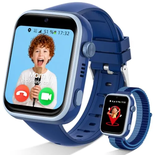 Pietraud 4G Mejorada Reloj Inteligente Niño con Llamadas, Azul
