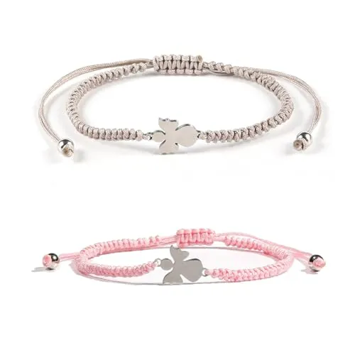 SSKHE 2 pulseras de ángel de plata, joyería hecha a mano, ideal para comunión o confirmación, pulsera ajustable, incluye embalaje de regalo, Nailon
