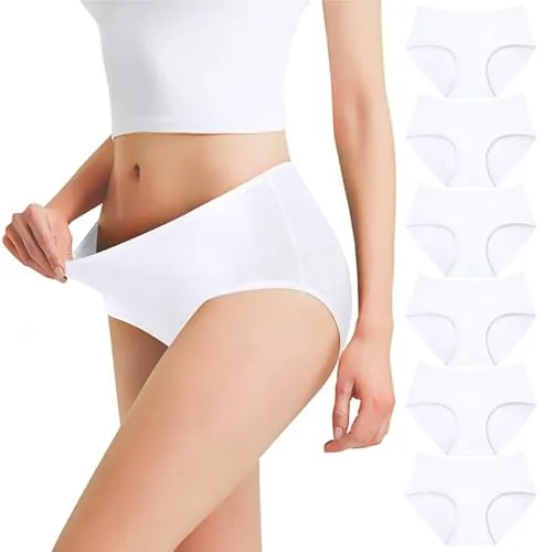 Falechay Bragas Mujer Algodón Cintura Midi Blanco-S Pack de 6