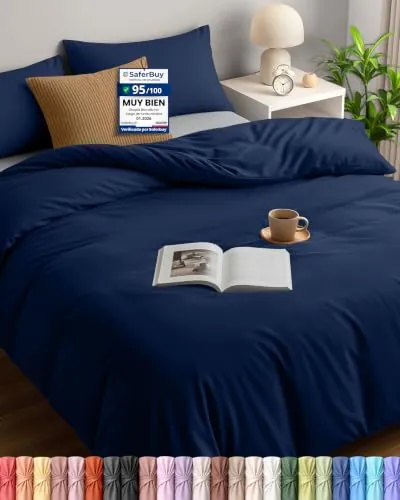 Utopia Bedding Funda Nordica Cama 150 - Microfibra Juego de Funda Edredon 230x220 cm y 2 Fundas de Almohada 50x75 cm (Azul Marino)