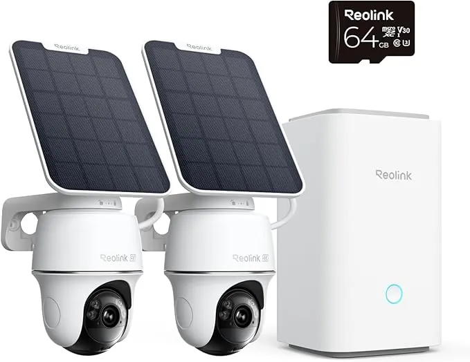 Reolink 4K 360° PT Camara Vigilancia WiFi Outdoor Solar con Seguimiento Automático, Gestión Central y Almacenamiento, Sin Cuotas Mensuales por Almacenamiento Local, Set de 2 Argus PT Ultra + SP