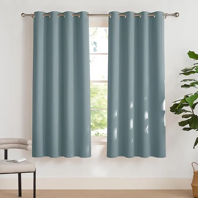 PONY DANCE Cortinas Opacas Cortas 2 Piezas, Curtains Blackout Termicas Aislantes Luz con Ojales para Habitacion Infantil/Comedor,140x160cm(AnxAl),Azul Gris