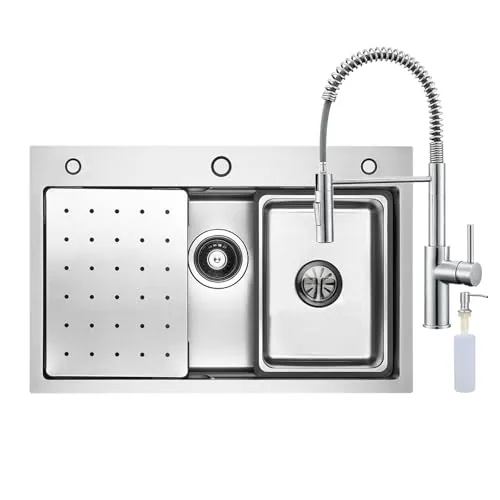 CECIPA Fregadero Cocina 1 Seno 70x45 cm Cepillado Grifo Cocina SET