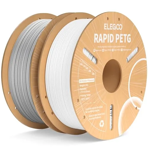 ELEGOO Filamento PETG Rápido 1.75 1KG Blanco y Gris | Velocidad 30-600mm/s, Precisión Dimensional +/- 0,02mm, Carrete de 1KG, para la Mayoría de Impresoras 3D