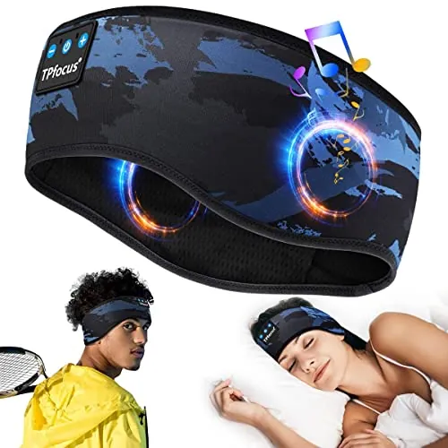 TPfocus Auriculares Bluetooth 5.4 para Dormir, Cinta para Deporte y Sueño | Sonido nítido | Lavable | Sin presión en los oídos | 16 h de batería | Suave y transpirable | Ajuste cómodo y seguro
