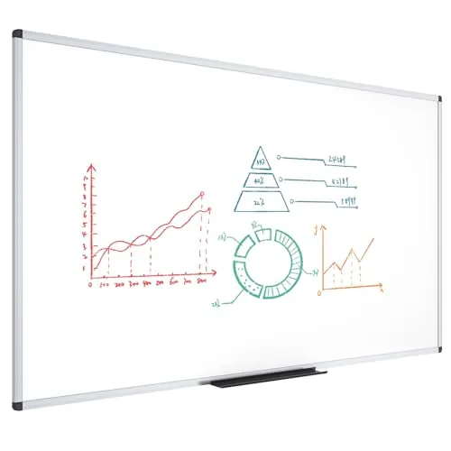 VIZ-PRO Pizarra blanca grande 180 x 120 cm, magnética con marco de aluminio, ideal para oficina, escuela y hogar