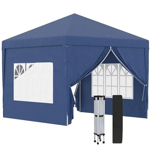 Outsunny Carpa Plegable Pop-up Gazebo 3x3 m Cenador Plegable con 4 Paredes Laterales Anti-UV y Bolsa de Transporte para Camping Fiestas Azul