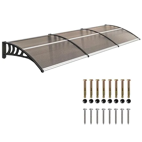 Outsunny Marquesinas Exterior para Puertas y Ventanas, 303x96 cm, Tejadillo de Protección contra Sol y Lluvia, con Cubierta de Policarbonato, Barras de Aleación de Aluminio, Marrón