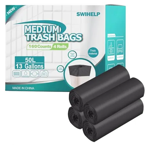 SWIHELP 160 Unidades Bolsas Basura Medianas 50 Litros Para Baño Oficina