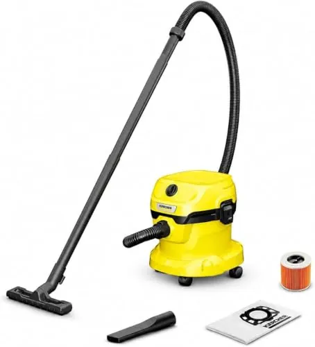 KÄRCHER, Aspirador en seco y húmedo WD 2 Plus V-12/4/18/C, Potencia 1000 W, Incluye Filtros y Boquilla para Suelo y Ranuras, Yellow/Black, Depósito de plástico 12 l, Manguera aspiración 1,8 m