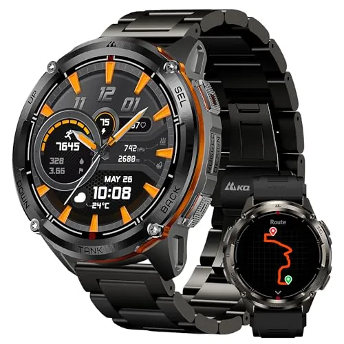 KOSPET Reloj Inteligente Hombre GPS, Acero Inoxidable Bateria Larga Duracion Reloj Inteligente, 1,43'' AMOLED 50ATM Impermeable Smartwatch Hombre Redondo con Llamadas Bluetooth (2 Correa)