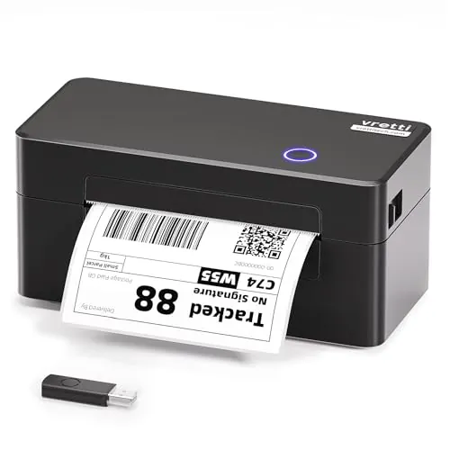 vretti Impresora térmica de Etiquetas USB, Etiquetas Autoadhesivas, Impresora de Etiquetas de envío de 4 x 6 para Paquetes de envío, Compatible con Windows, Sistemas Mac OS