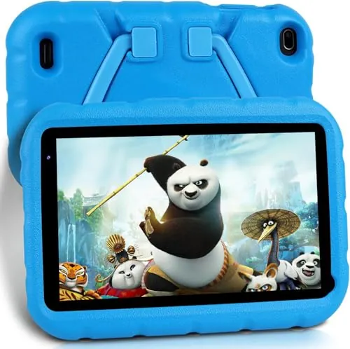 DEERTiME 2026 Tablet Niños 7 Pulgadas Android AI, 32GB+TF 1TB, WiFi6, Bluetooth5.0, 8-Core, Batería 3500mAh, Control Parental, Dual Cámara, Certificación GMS, Tabletas para Niños con Funda EVA - Azul
