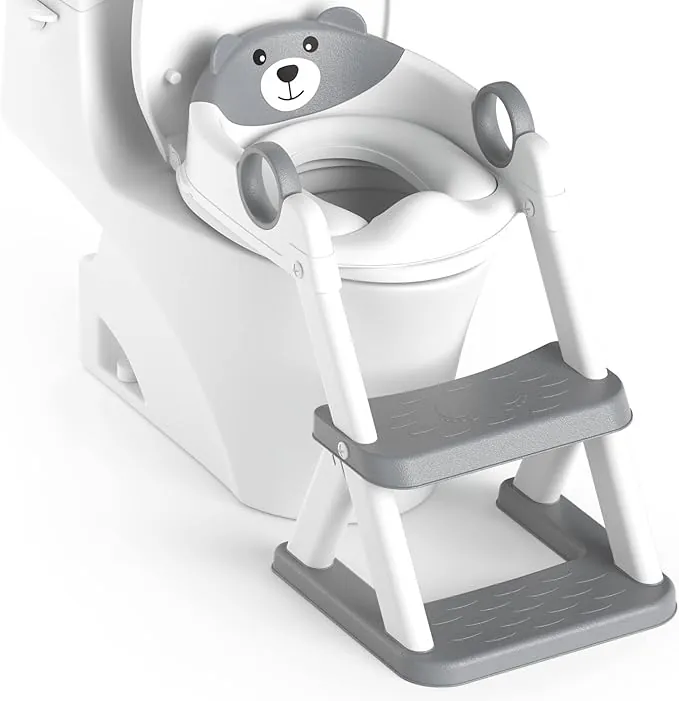 Adaptador Wc Niños, Plegable Portatil Infantil Asiento Inodoro, Inodoro de Entrenamiento 2 en 1 para Niños, Cojín Antideslizante y Antisalpicaduras, Taburete de Escalera