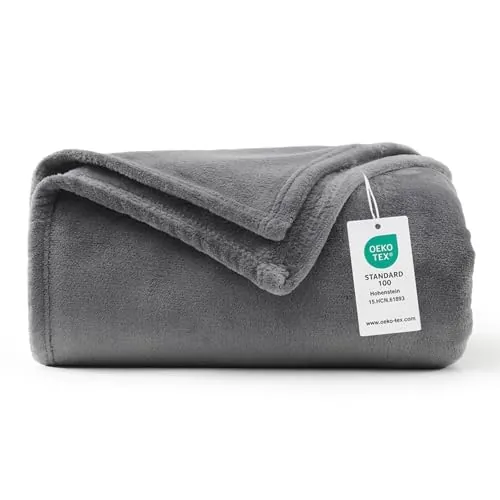 WAVVE Manta Franela para Cama 90, Manta para Sofá 150x200 cm, Manta de Microfibra, Suave, Cálida, Transpirable (Gris)