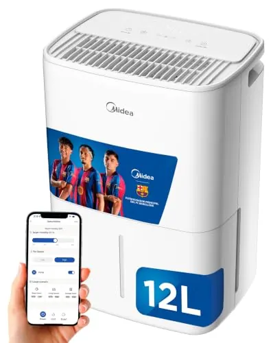 MIDEA Deshumidificador de Humedad Silencioso 12L/Dia | App/Wifi | 35 m2 | Deshumificadores para Humedades en Habitación con Depósito Extraible - Deshumificador Electrico Pequeño Bajo Consumo 300W