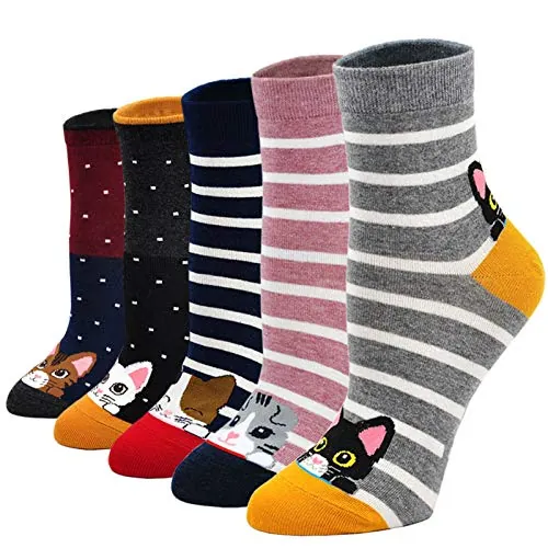 PUTUO Calcetines Divertidos Mujer Calcetines Térmicos, Calcetines de Algodón Mujer Calcetines Animales Lindos, 5 Pares